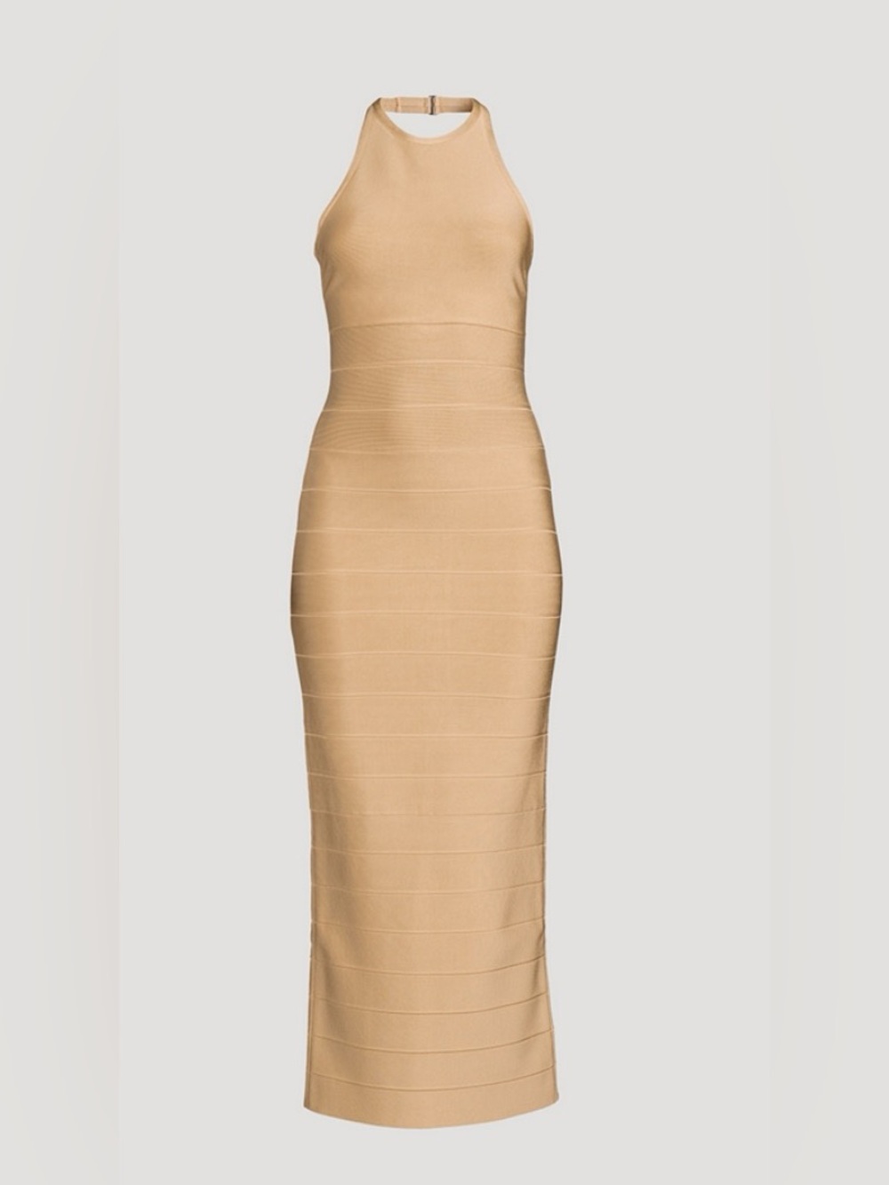 HERVE LEGER HALTER ICON GOWN HLT8271679-233 Sesame NWT